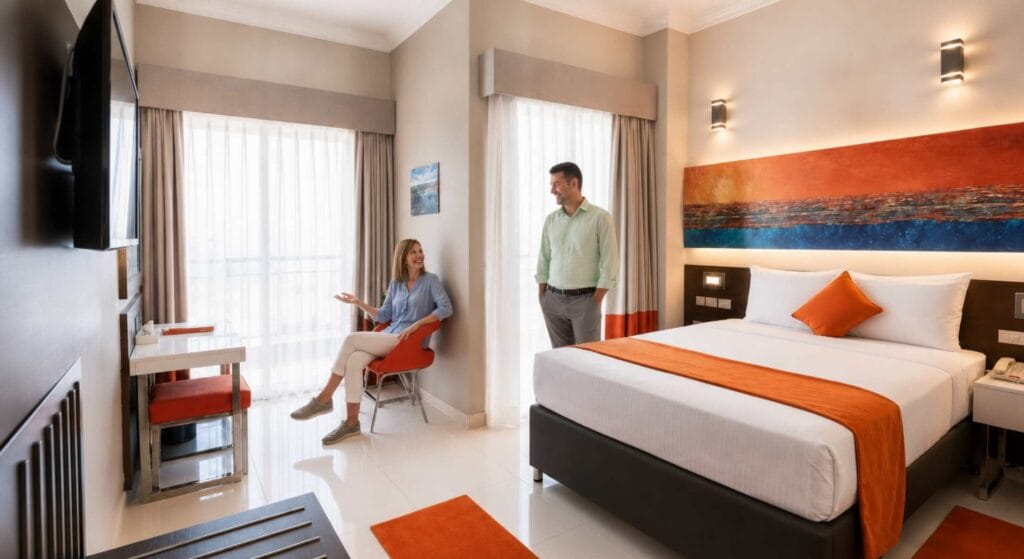 Summer Package at Gloria Aqua Park Aswan - Couple - Parents Sitting in the Room at Gloria Aqua PArk Hotel Aswan