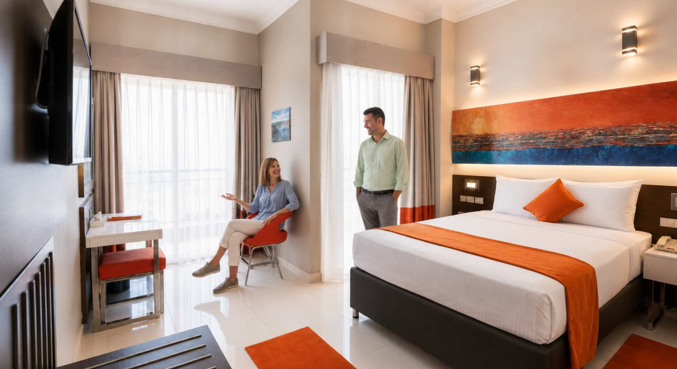 Summer Package at Gloria Aqua Park Aswan - Couple - Parents Sitting in the Room at Gloria Aqua PArk Hotel Aswan