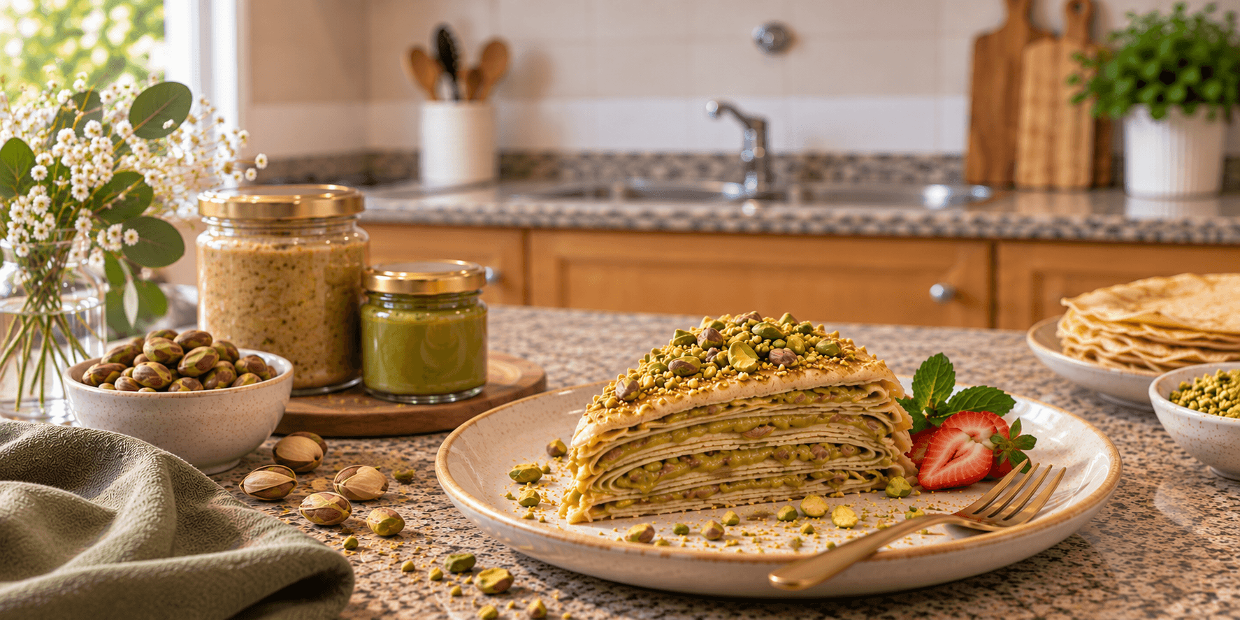 Crepe pistachio halawa