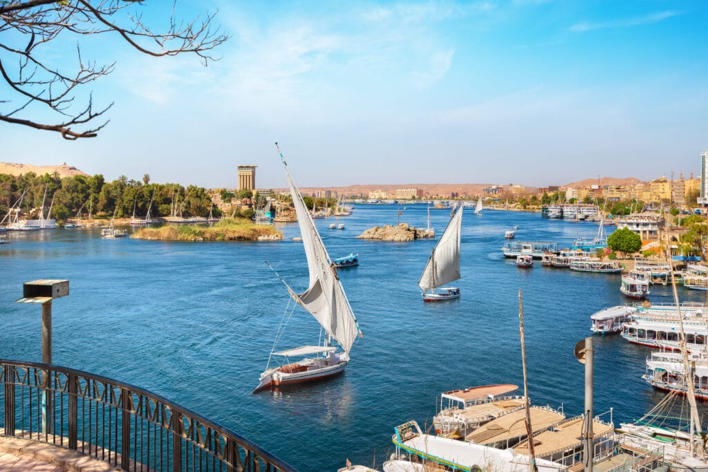 Nile River view in Aswan during a holiday