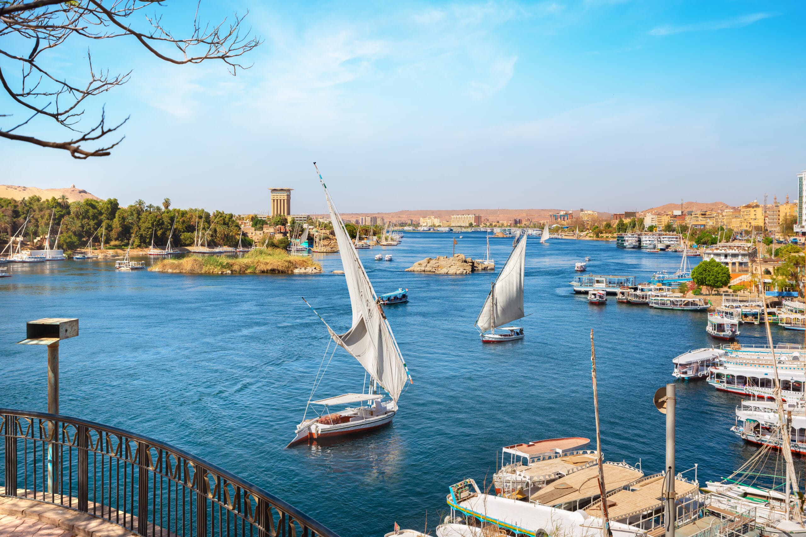Nile River view in Aswan during a holiday