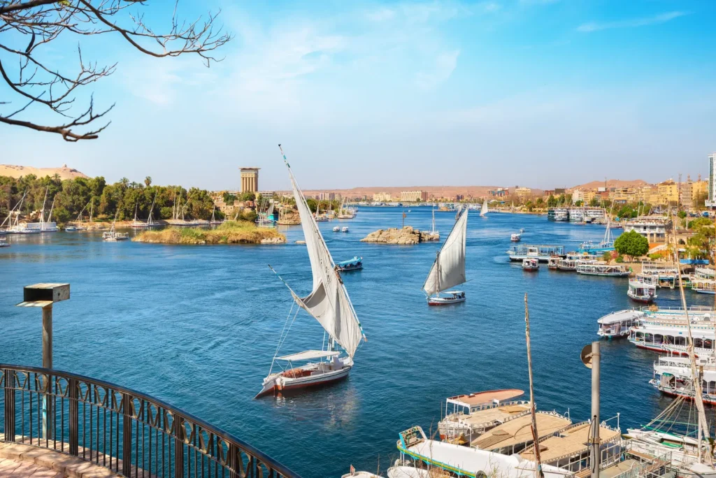 Nile River view in Aswan during a holiday